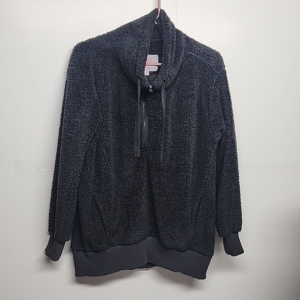 Members Mark cozy Sherpa sz S super soft charcoal zipper tie pullover. Warm cozy - Picture 1 of 6